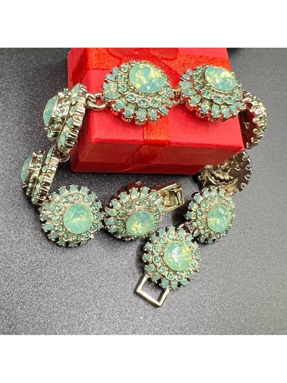 Exquisite Large Round Pacific Opal Crystal Floral Cluster Bracelet - Picture 9 of 12